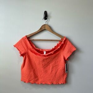NWT BP Orange Off Shoulder Ruffle Hem Crop Top 1X